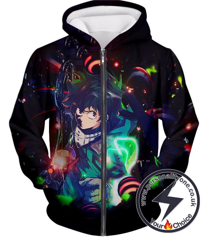 My Hero Academia Powerful Izuki Midoriya Fan Black Zip Up Hoodie